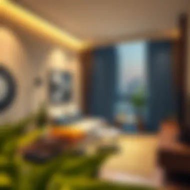 Charming furnished studio interior with modern decor
