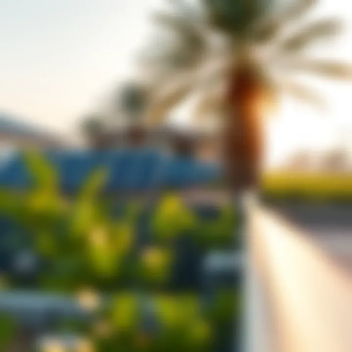 Solar panels and green spaces in residential area