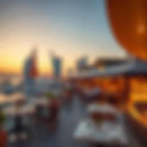 Panoramic view of JBR dining area at sunset
