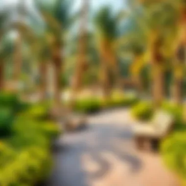 Vibrant community park in الجرف 3 with lush greenery and seating