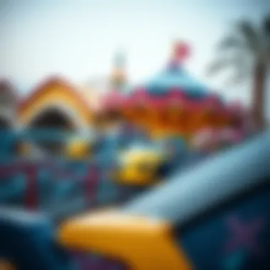 A vibrant amusement park filled with thrilling rides and attractions