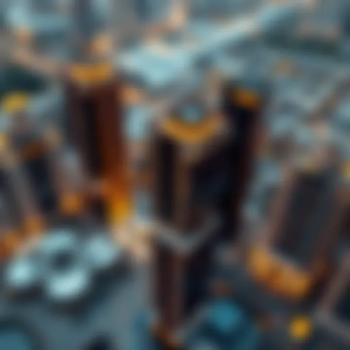 Aerial View of Dubai's Light Commercial Towers Aerial view of light commercial towers impacting urban landscape