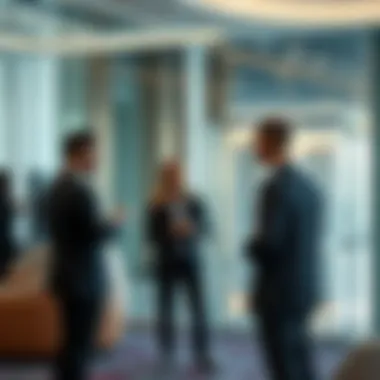 Engagement and Networking in Commercial Spaces Business professionals engaging within a light commercial tower