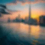 A panoramic view of Dubai's skyline at sunset