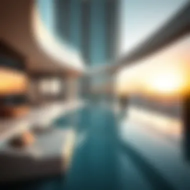 Architectural Features of a Luxury Penthouse Building Modern architectural features of a luxury penthouse building