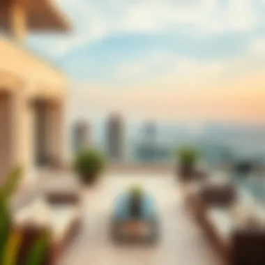 Rooftop Terrace with Scenic Views Elegant rooftop terrace overlooking the Dubai landscape