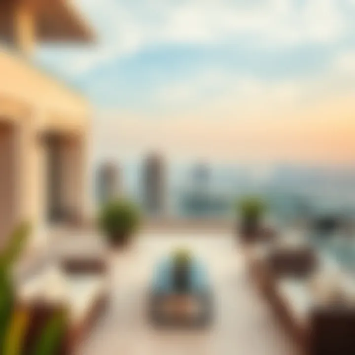 Rooftop Terrace with Scenic Views Elegant rooftop terrace overlooking the Dubai landscape