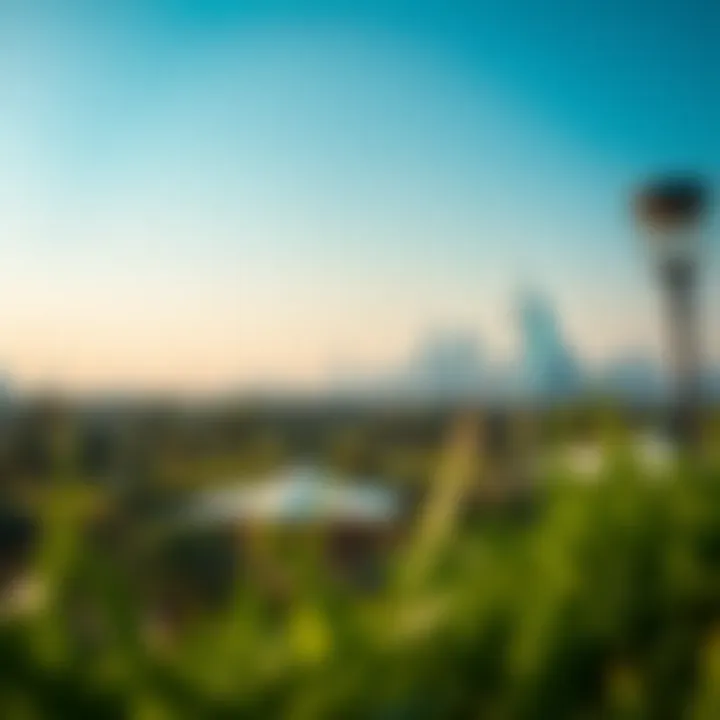 The Perfect Blend of Nature and Urban Life A scenic view of Dubai skyline from a green space