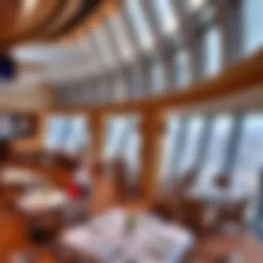 The architectural design of the restaurant, blending modern aesthetics with breathtaking views.