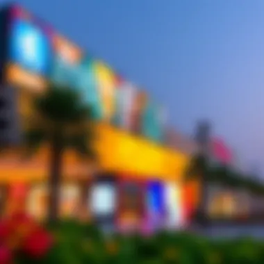 Shopping Mall Near Dubai Airport A vibrant shopping mall exterior near Dubai Airport