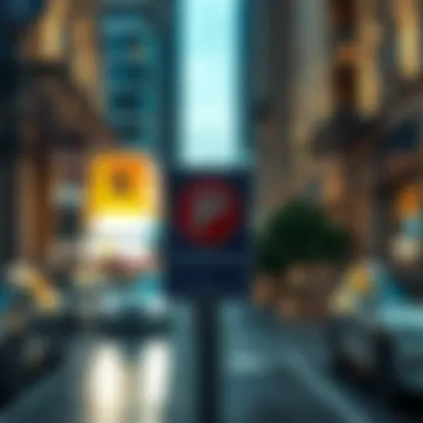 Free Parking Zones in an Urban Setting An inviting urban setting with clear signage indicating free parking zones