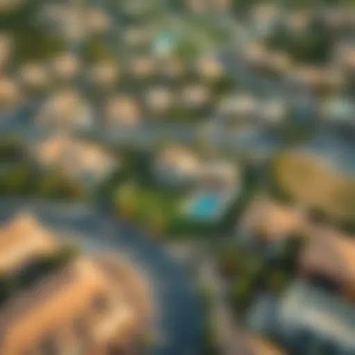 Aerial Perspective of Sahara Meadows Aerial view of Sahara Meadows showcasing luxurious villas and greenery