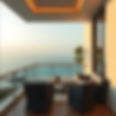 Luxurious balcony overlooking the sea in Dubai