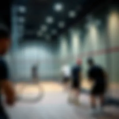 Engaging Matches at a Squash Venue A busy squash venue with players engaged in matches