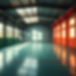 A vibrant squash court bathed in natural light