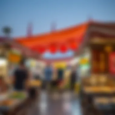 Bustling Street Food Market in Dubai A bustling street food market in Dubai featuring Indian culinary specialties