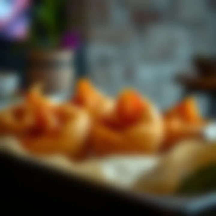 A close-up of spicy pani puri served in a traditional manner