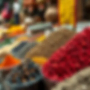 Colorful spices and herbs available at a stall in the souk