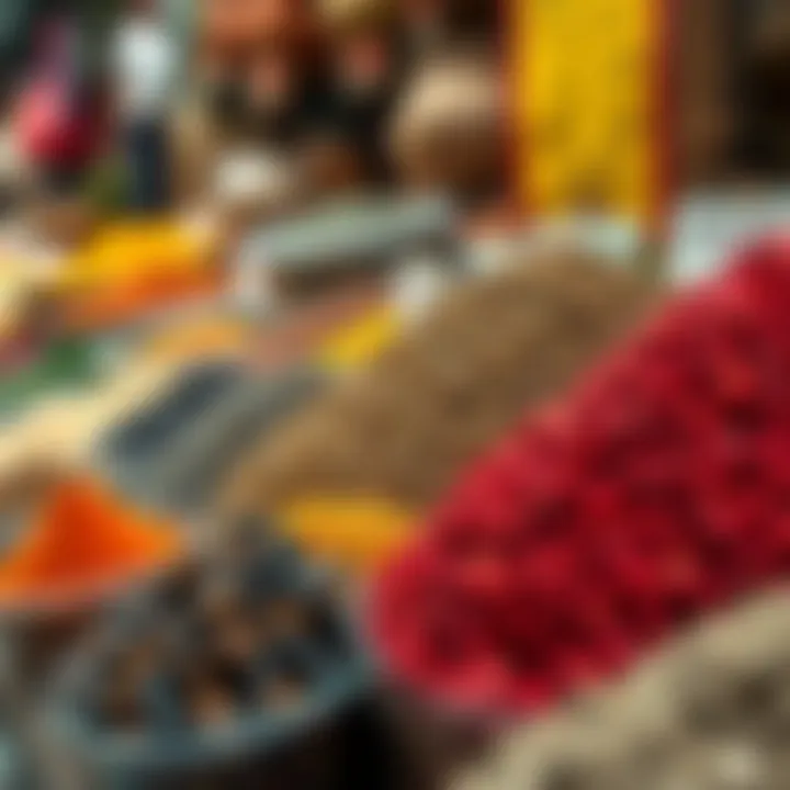 Colorful spices and herbs available at a stall in the souk