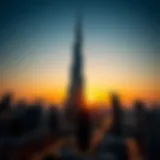 Stunning view of the Burj Khalifa at sunset