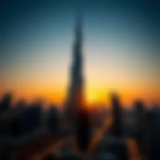Stunning view of the Burj Khalifa at sunset