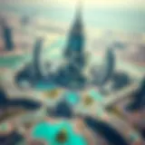 Aerial view of the Dubai Land Complex showcasing its architectural brilliance