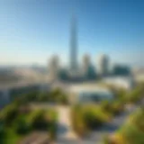 Aerial view of Dubai's skyline with green spaces