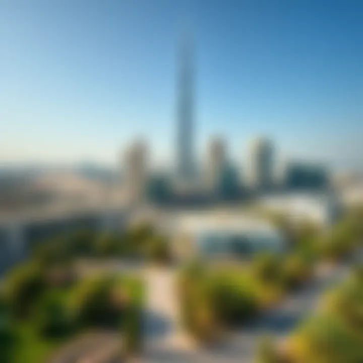Aerial view of Dubai's skyline with green spaces
