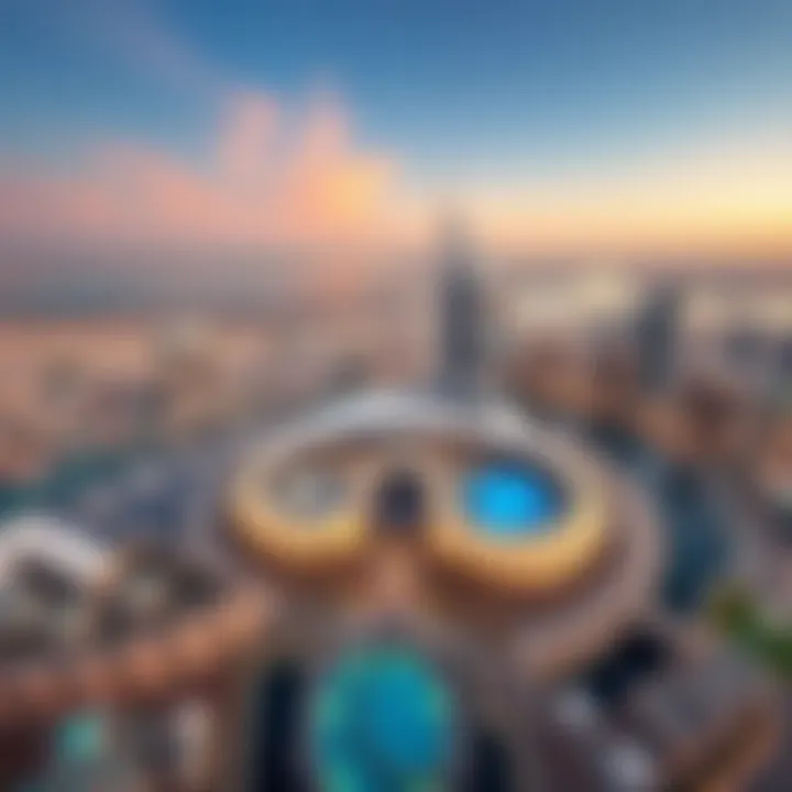 Aerial Perspective of Ain Dubai Aerial view of Ain Dubai surrounded by the Dubai skyline