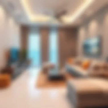 Chic Interior of a 2 BHK in Qusais A modern 2 BHK apartment interior showcasing stylish decor