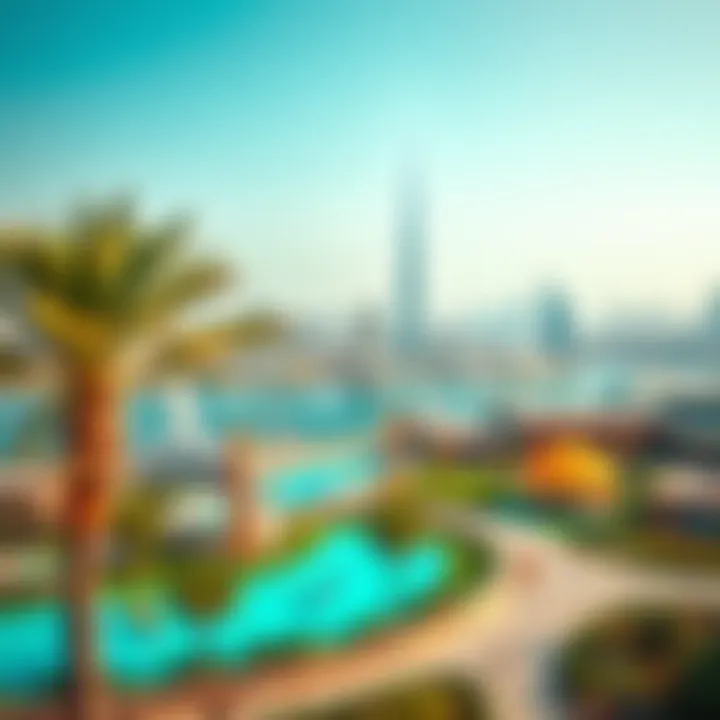 A panoramic view of Dubai’s skyline with recreational areas interspersed