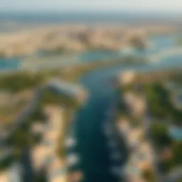 Aerial view of Yas Waters Edge showcasing waterfront properties and lush landscapes