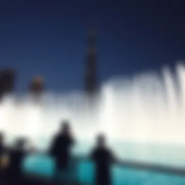 Iconic Views: Fountain Show with Burj Khalifa Visitors enjoying the fountain show with Burj Khalifa in the background