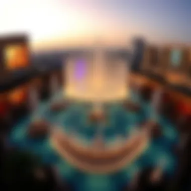 Stunning Panoramic View of the Fountain Area A panoramic view of the Dubai Mall fountain area