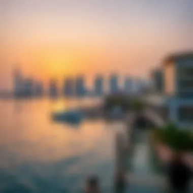 Sunset Serenity: Dubai's Waterfront Properties A serene sunset view over Dubai's waterfront properties