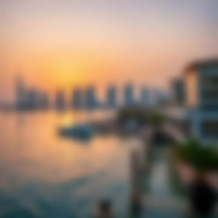 Sunset Serenity: Dubai's Waterfront Properties A serene sunset view over Dubai's waterfront properties