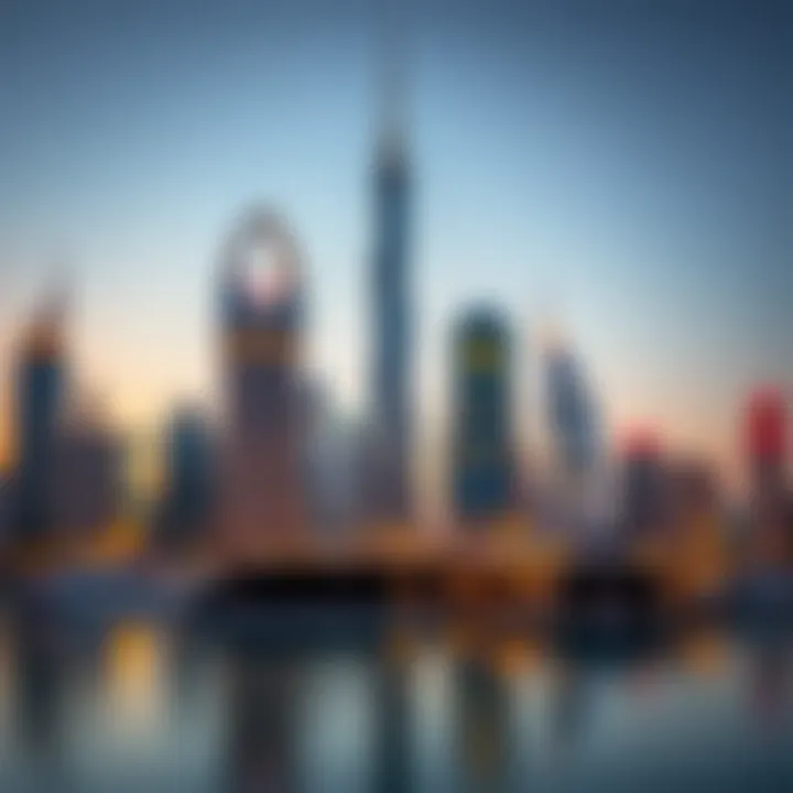 Evening Skyline of Dubai with Latifa Tower Evening skyline of Dubai featuring Latifa Tower