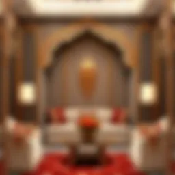 Elegant Majlis seating arrangement featuring traditional cushions and intricate patterns