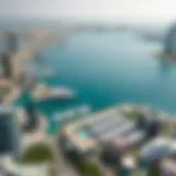 Aerial view showcasing the Marina G.P.R. skyline with luxurious buildings