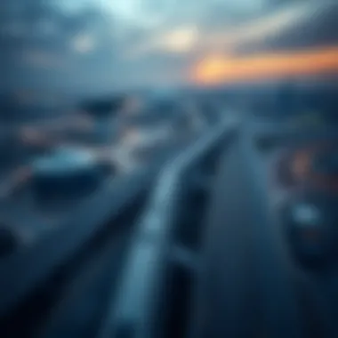 Dubai's Transport Infrastructure Aerial view of Dubai's transportation infrastructure showcasing roads and metro lines