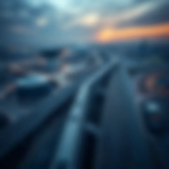 Dubai's Transport Infrastructure Aerial view of Dubai's transportation infrastructure showcasing roads and metro lines