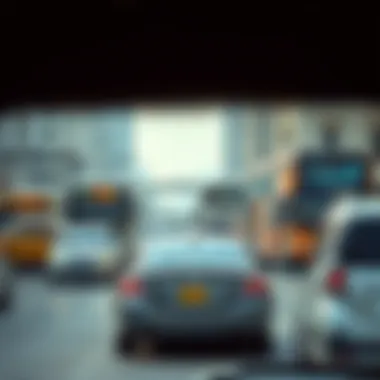 Diverse Modes of Transport in Dubai A busy road in Dubai featuring various modes of transport including cars and buses