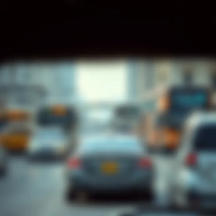 Diverse Modes of Transport in Dubai A busy road in Dubai featuring various modes of transport including cars and buses