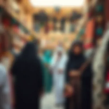 Traditional Abayas in Market Traditional abayas in a vibrant market setting
