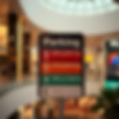 Parking Fee Signage at Dubai Mall Close-up of parking fee signage at Dubai Mall illustrating different pricing tiers