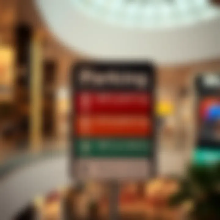 Parking Fee Signage at Dubai Mall Close-up of parking fee signage at Dubai Mall illustrating different pricing tiers