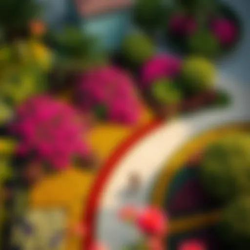 Aerial view of the Wonder Garden showcasing its vibrant floral arrangements and pathways