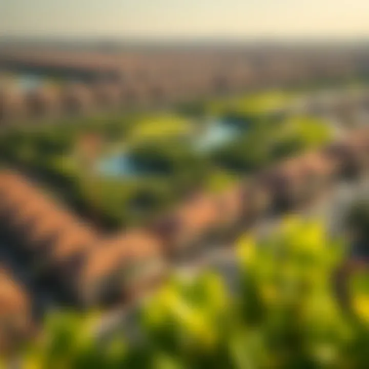 Aerial view of a vibrant community with lush parks and amenities
