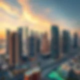 Stunning skyline view of new residential buildings in Dubai