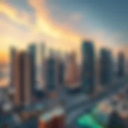 Stunning skyline view of new residential buildings in Dubai